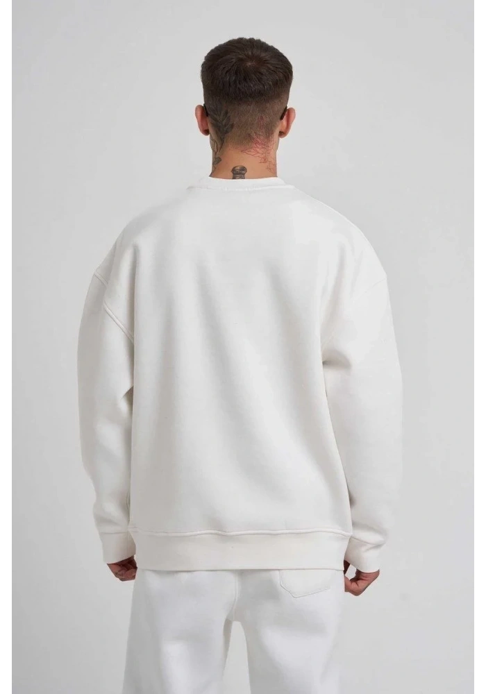 ERKEK Bisikilet Yaka 3 plik Pamuklu SweatShirt - Beyaz