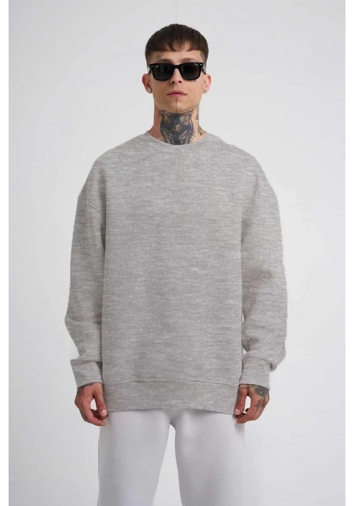 ERKEK Bisikilet Yaka 3 İplik Pamuklu SweatShirt - Gri