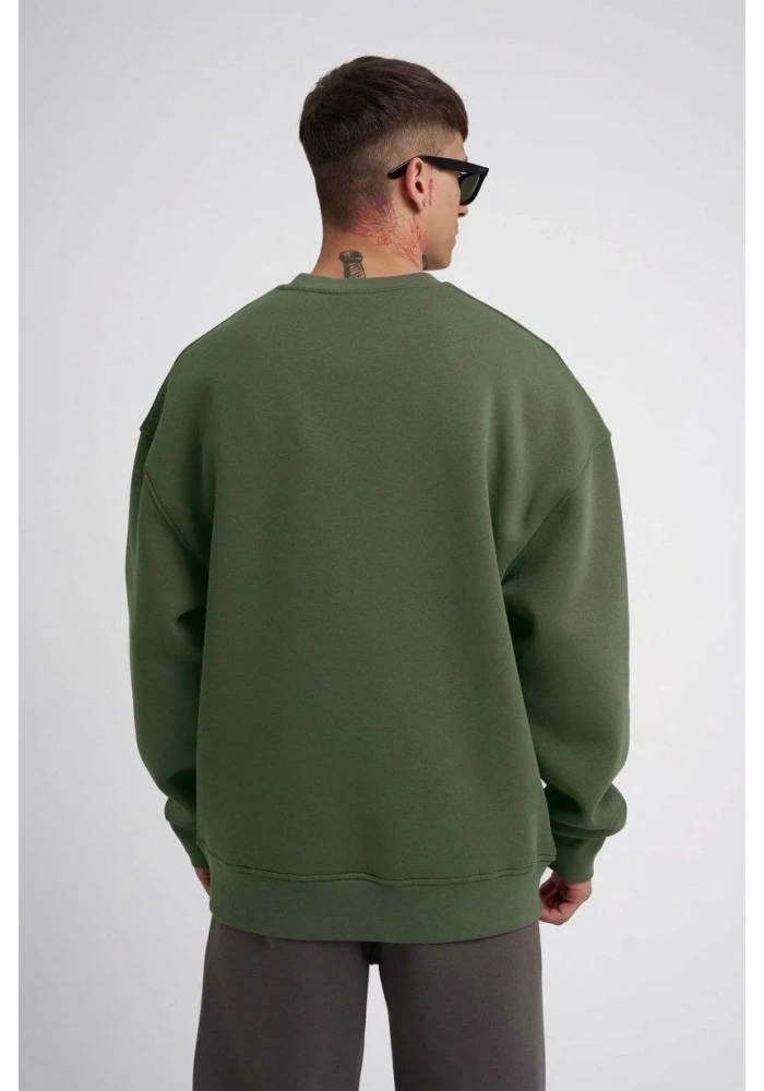 ERKEK Bisikilet Yaka 3 İplik Pamuklu SweatShirt - Haki