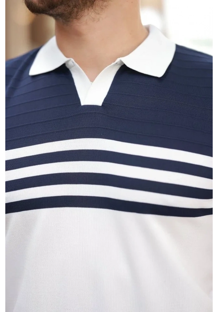 Erkek çizgi Desenli Yakalı Kısa Kollu T-shirt