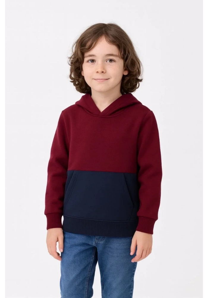 Erkek Çocuk Kapüşonlu Kanguru Cepli Parçalı SweatShirt - Renkli
