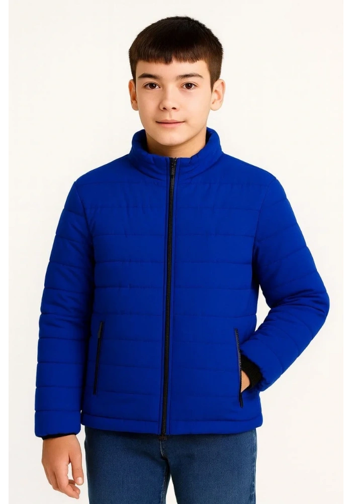 Erkek Çocuk Şişme Mont Hafif ve Sıcak Tutucu Kışlık Fermuarlı Su İtici Rahat Günlük Mont Kapüşonuz Modern Tasarım - Saks Mavisi