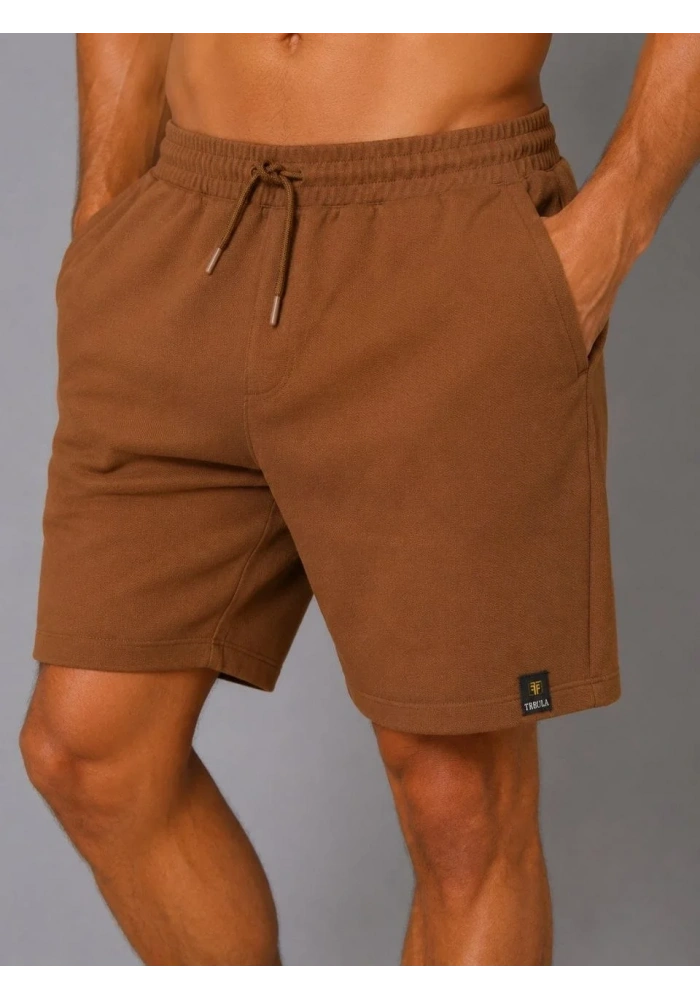 Erkek Dokuma Kumaş Cepli Bağcıklı Regular Fit Yazlık Şort - Kahverengi