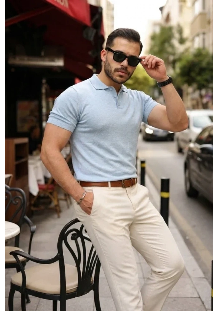 Erkek Düğmeli Yaka Pamuk Triko Tişört