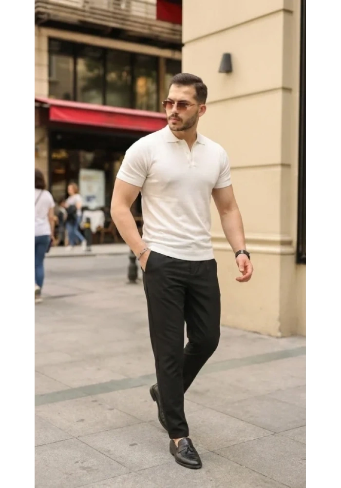 Erkek Düğmeli Yaka Pamuk Triko Tişört