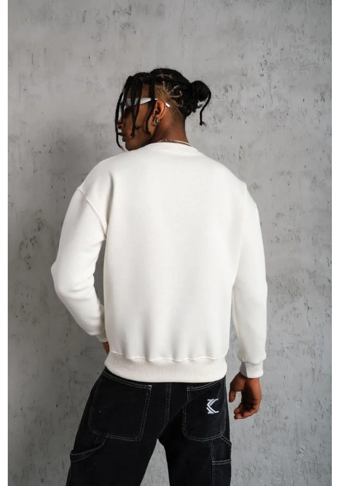 Erkek Düz Bisiklet Yaka Sweat - Beyaz