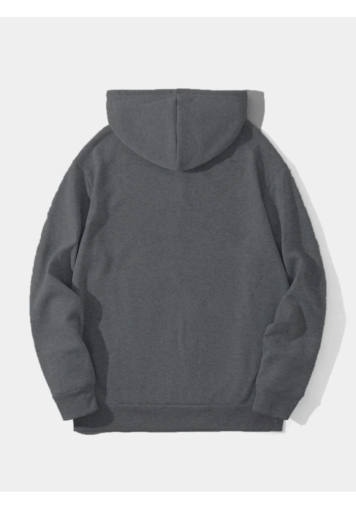 Erkek Düz Kapüşonlu Sweat - Füme