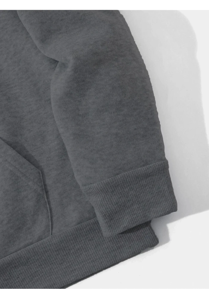 Erkek Düz Kapüşonlu Sweat - Füme