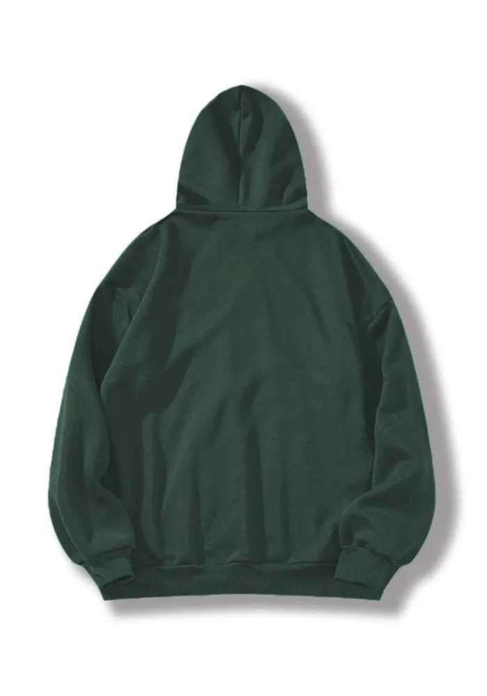 Erkek Düz Kapüşonlu Sweat - Koyu Yeşil