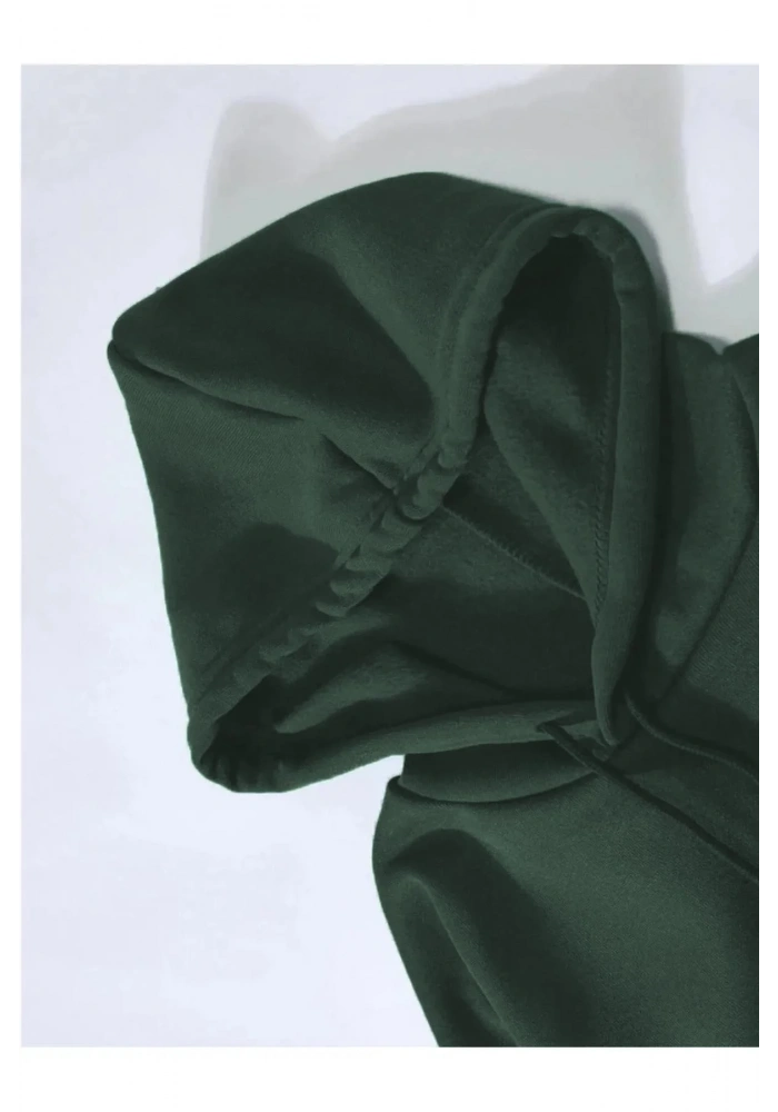 Erkek Düz Kapüşonlu Sweat - Koyu Yeşil