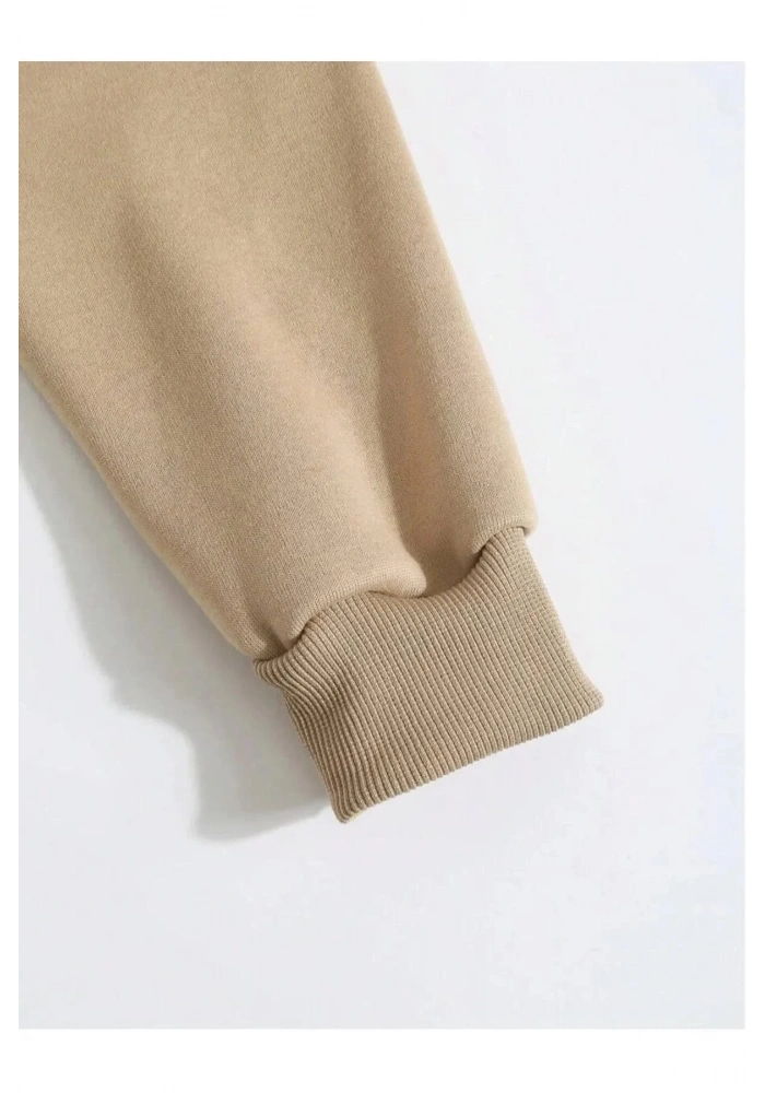 Erkek 3 İplik Pamuklu Kapüşonlu Kanguru Cepli Sweatshirt Hoodie -  Bej