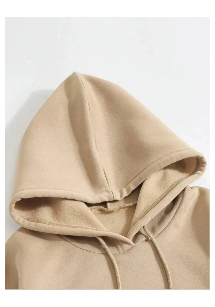 Erkek 3 İplik Pamuklu Kapüşonlu Kanguru Cepli Sweatshirt Hoodie -  Bej