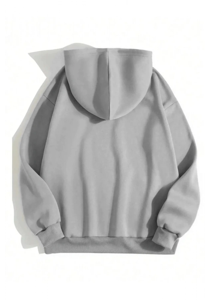 Erkek 3 İplik Pamuklu Kapüşonlu Kanguru Cepli Sweatshirt Hoodie - Boyalı Gri