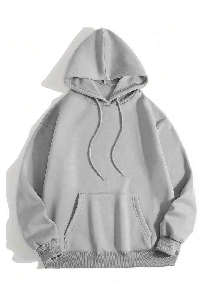 Erkek 3 İplik Pamuklu Kapüşonlu Kanguru Cepli Sweatshirt Hoodie - Boyalı Gri