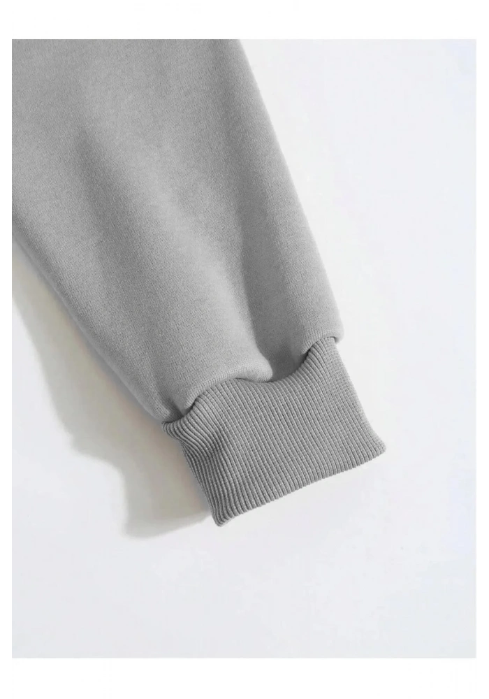 Erkek 3 İplik Pamuklu Kapüşonlu Kanguru Cepli Sweatshirt Hoodie - Boyalı Gri