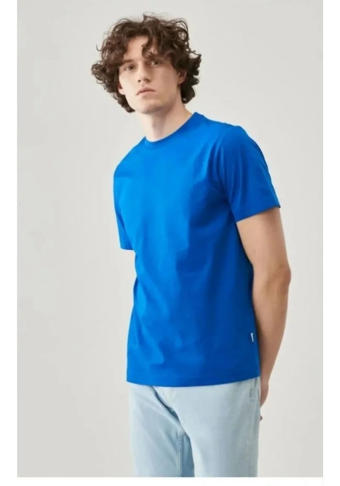 Erkek Düz Penye Tişört Bisiklet Yaka Kısa Kol Regular Fit T-Shirt - Mavi