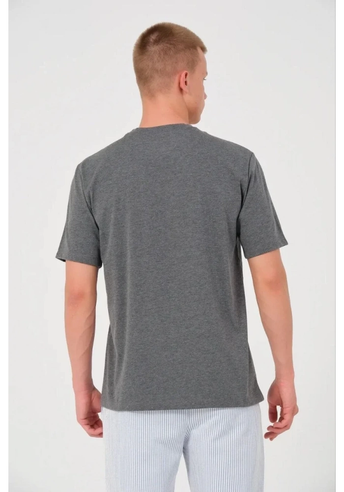 Erkek Düz Bisiklet Yaka Tişört Kısa Kol Yazlık T-Shirt - Antrasit