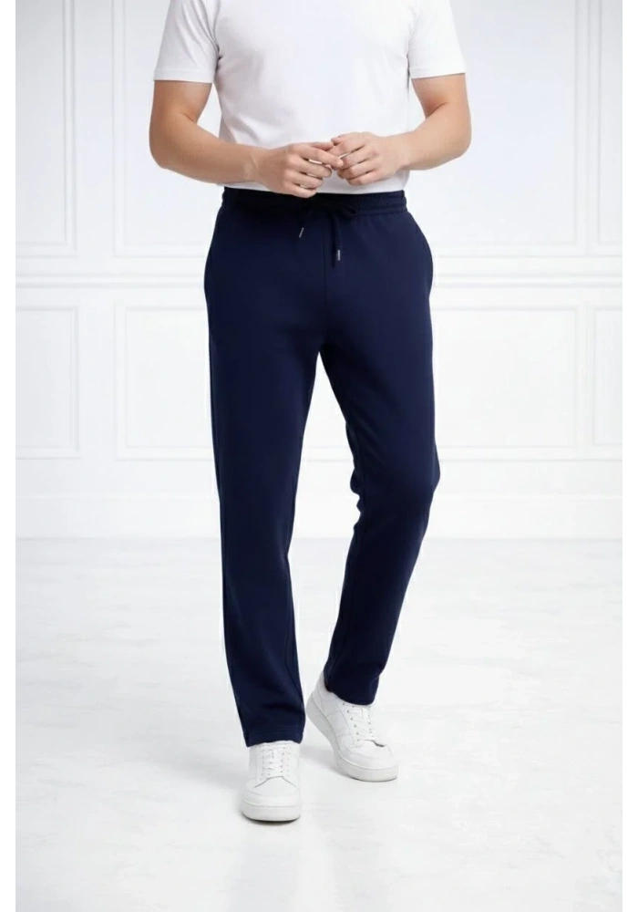 Erkek Düz Paça Beli Lastikli İpli Günlük Spor Eşofman Altı Rahat Fit - Lacivert