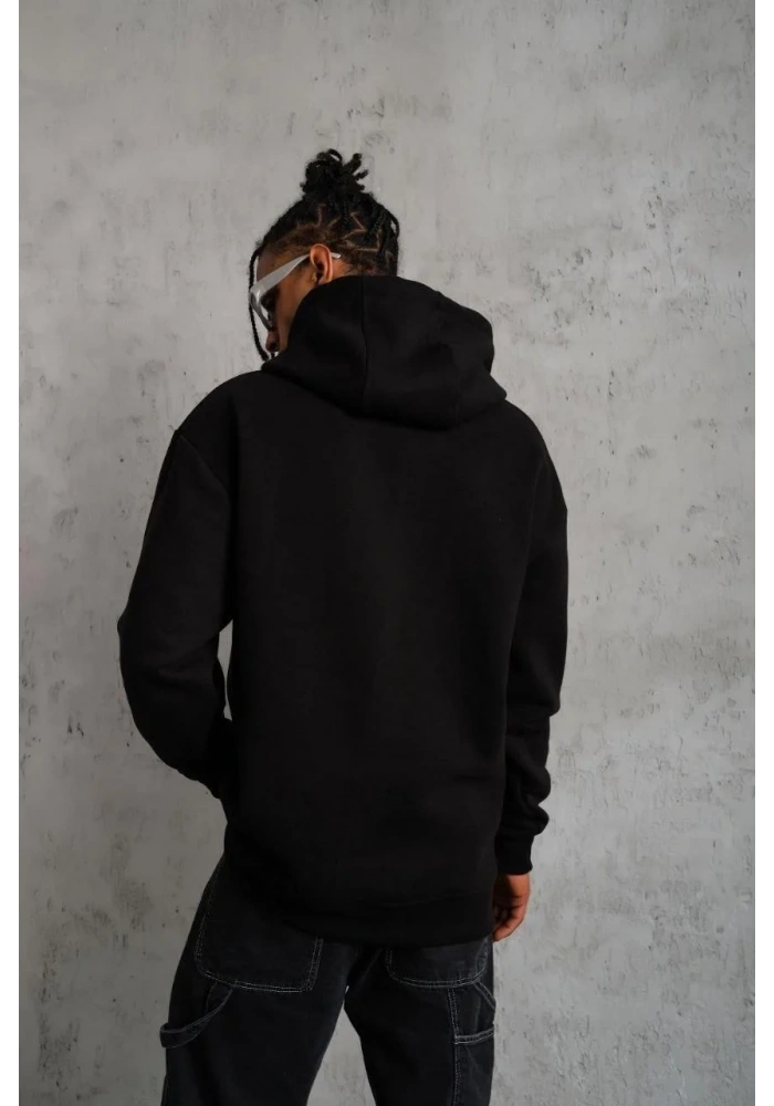 Erkek 3 İplik Pamuklu Kapüşonlu Kanguru Cepli Sweatshirt Hoodie -  Siyah