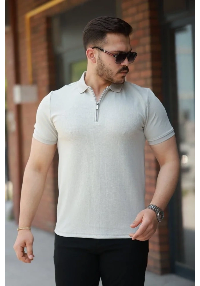 Erkek Fermuarlı Yaka Kısa Kollu Tişört