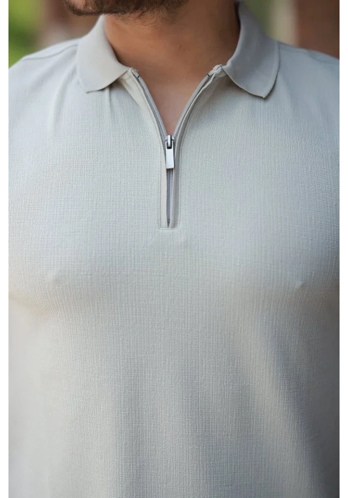 Erkek Fermuarlı Yaka Kısa Kollu Tişört