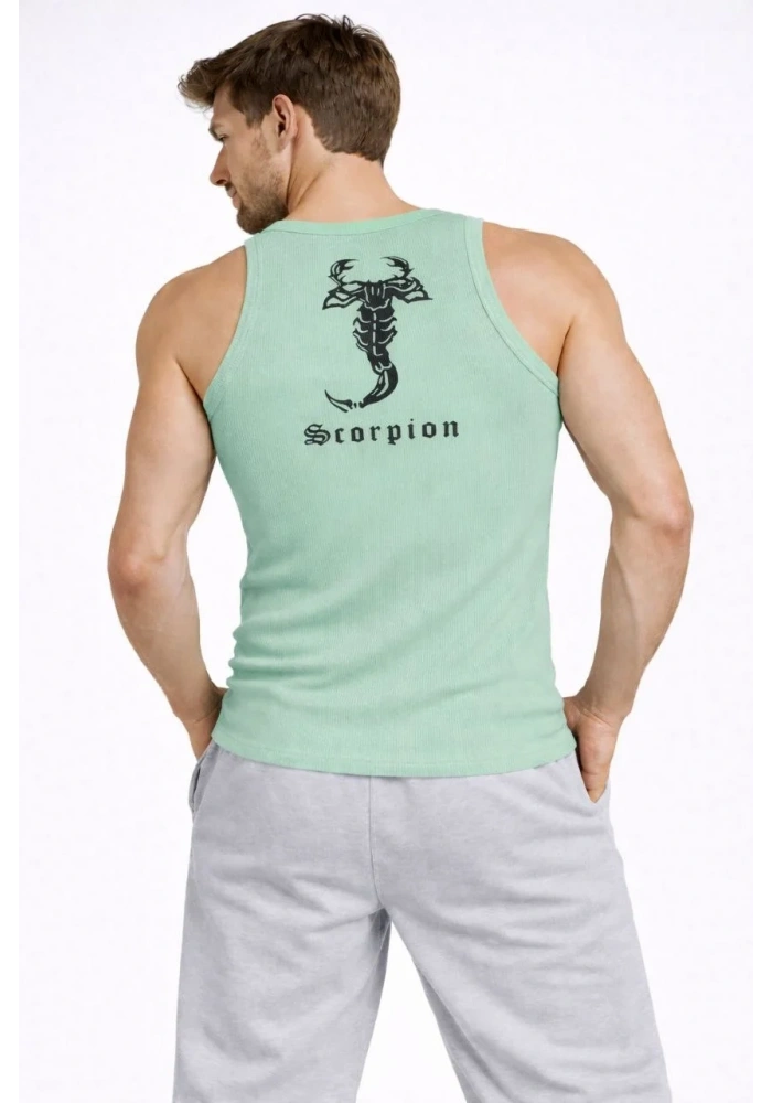 Erkek Fitilli Atlet Sıfır Yaka Slim Fit Arka Baskılı Spor Atlet - Mint Yeşili