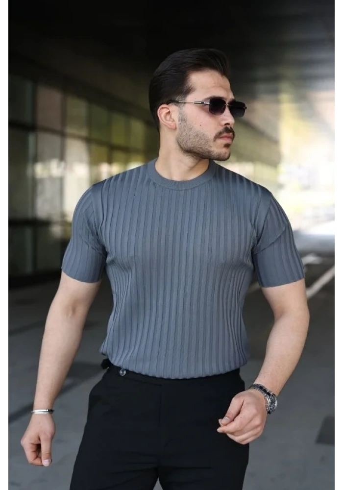 Erkek Fitilli Bisiklet Yaka Kısa Kollu Tişört