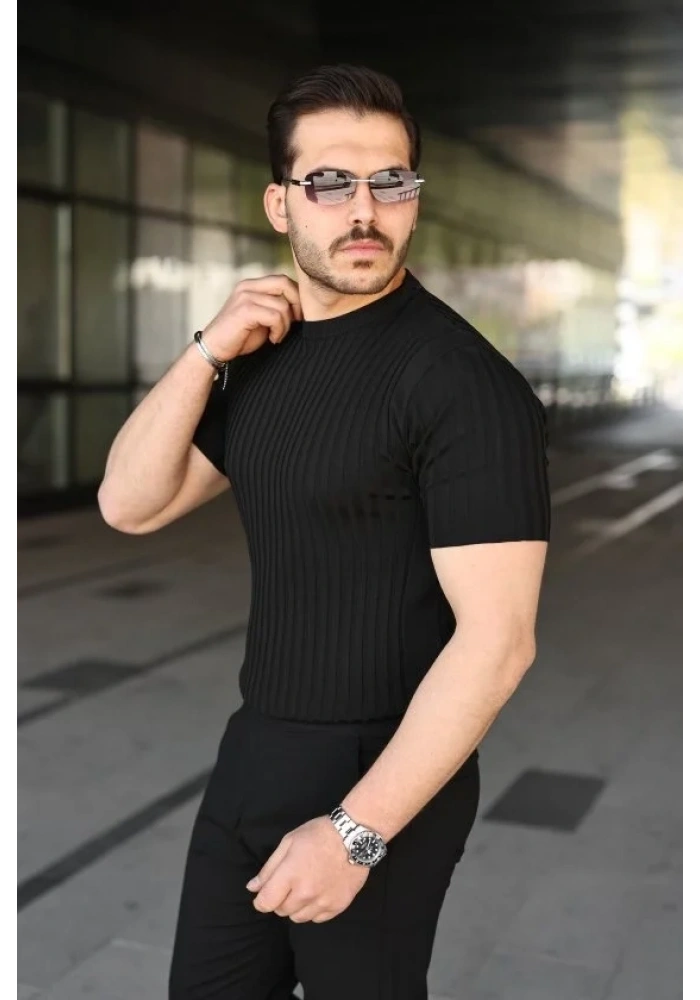 Erkek Fitilli Bisiklet Yaka Kısa Kollu Tişört