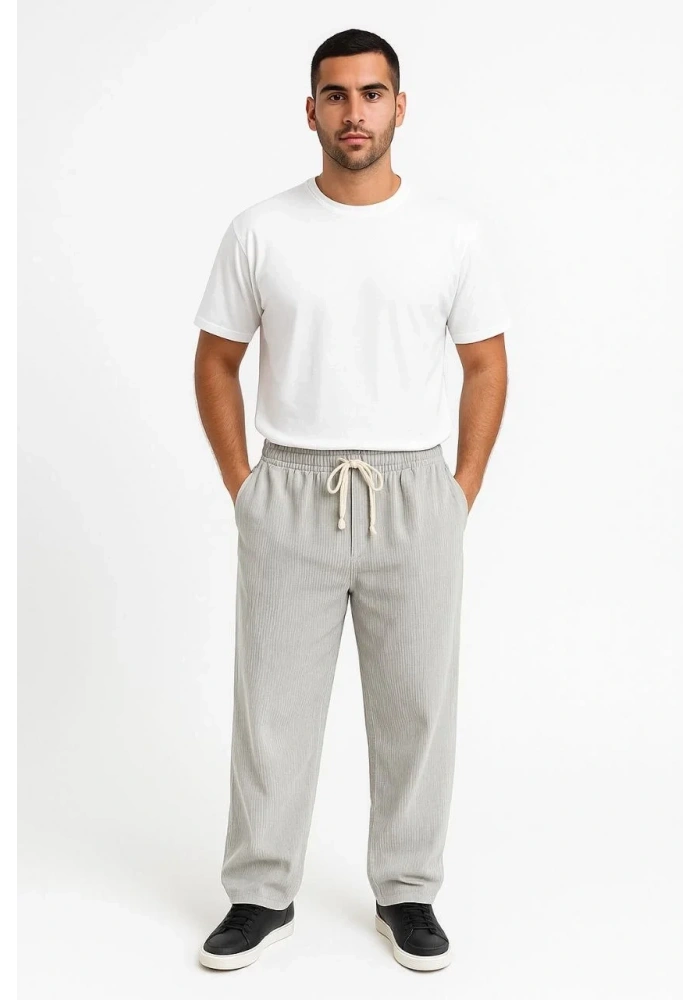 Erkek Fitilli Kadife Cepli Buggy Pantolon Oversize Rahat Kalıp - Gri