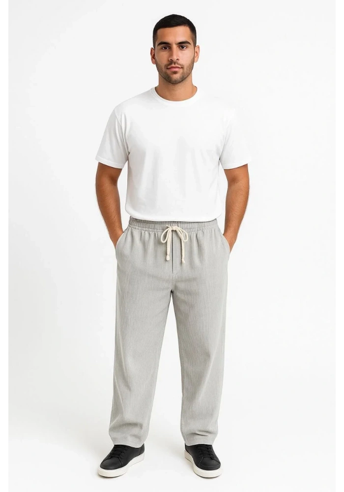 Erkek Fitilli Kadife Cepli Buggy Pantolon Oversize Rahat Kalıp - Gri