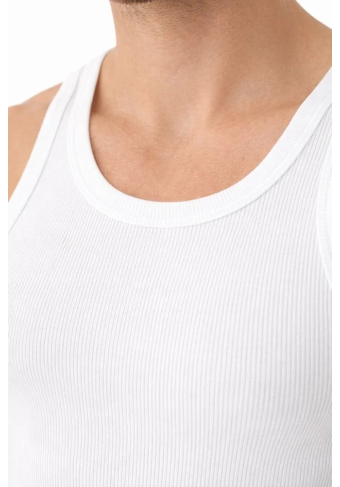 Erkek Fitilli Likralı Kaşkorse Atlet Vücuda Oturan Basic Şıklık - Beyaz