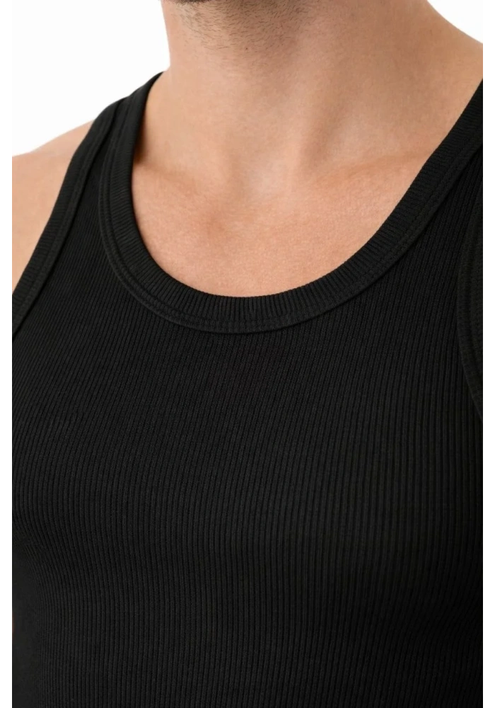 Erkek Fitilli Likralı Kaşkorse Atlet Vücuda Oturan Basic Şıklık - Siyah