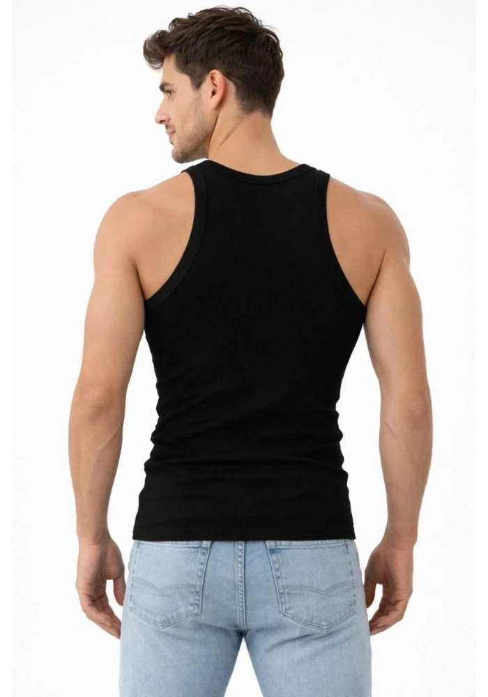 Erkek Fitilli Likralı Kaşkorse Atlet Vücuda Oturan Basic Şıklık - Siyah