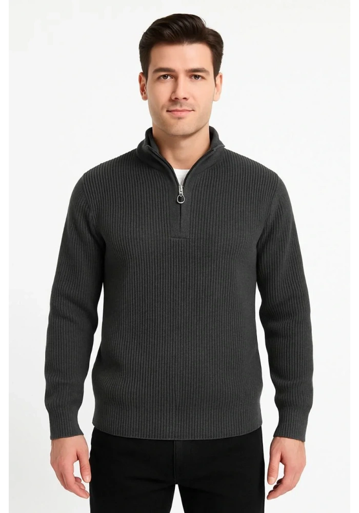 Erkek Fitilli Triko Kazak 3’lü Set Haki Siyah Antrasit Kalın Dokuma Pamuklu Regular Fit V