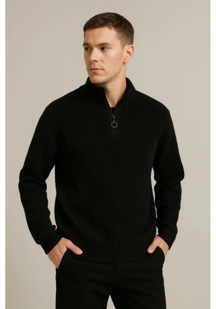 Erkek Fitilli Triko Kazak 3’lü Set – Haki, Siyah, Antrasit Kalın Dokuma Pamuklu Regular Fit V Yaka Fermuarlı Uzun Kollu Rahat Kışlık Kazak Kombini