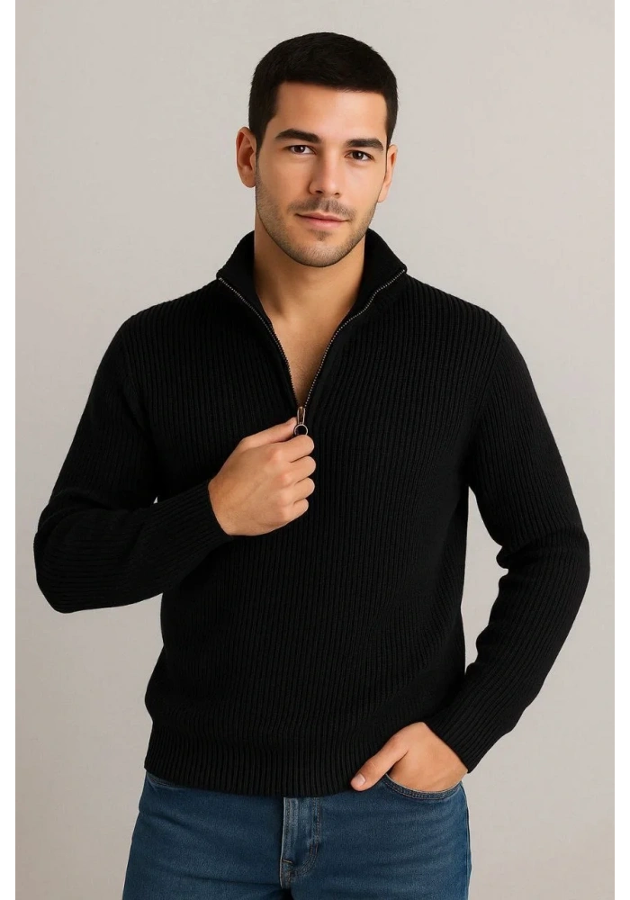 Erkek Fitilli Triko Kazak 3’lü Set Haki Siyah Antrasit Kalın Dokuma Pamuklu Regular Fit V