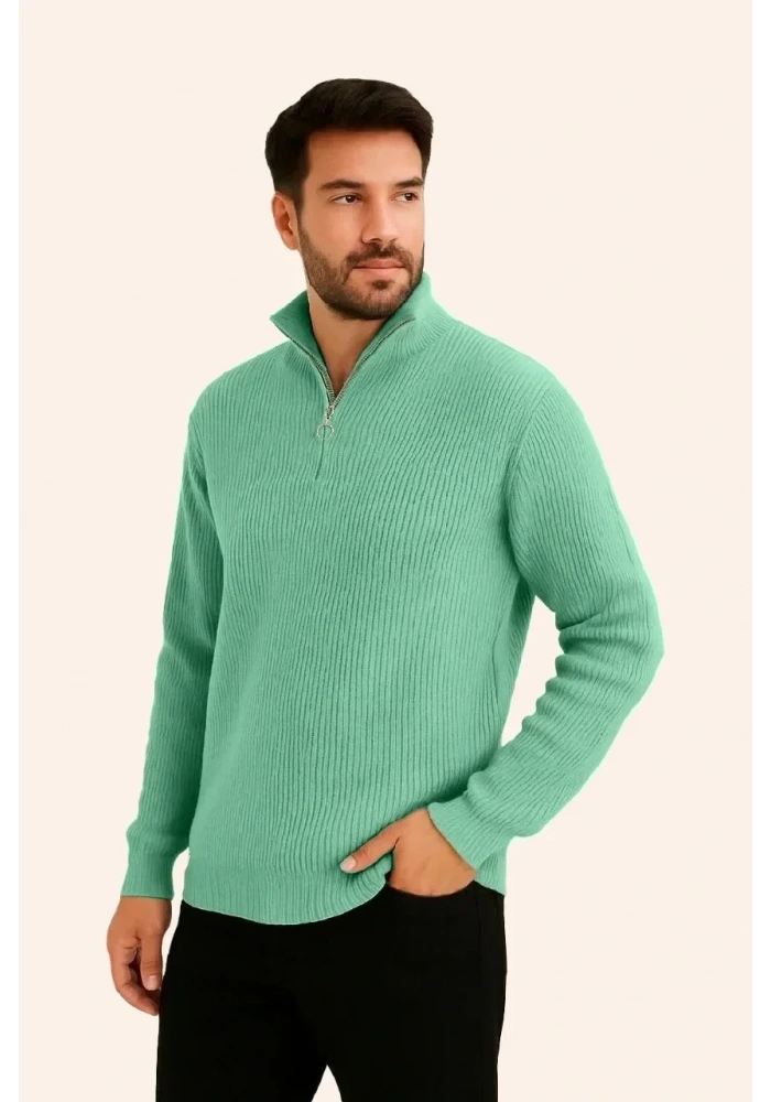 Erkek Fitilli Triko Kazak 3’lü Set Mint Yeşili Siyah Bej Kalın Dokuma Pamuklu Regular Fit