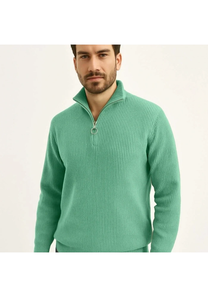 Erkek Fitilli Triko Kazak 3’lü Set Mint Yeşili Siyah Bej Kalın Dokuma Pamuklu Regular Fit