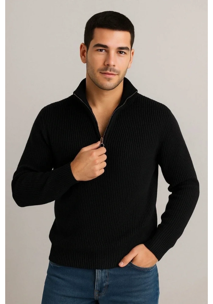 Erkek Fitilli Triko Kazak 3’lü Set Mint Yeşili Siyah Bej Kalın Dokuma Pamuklu Regular Fit