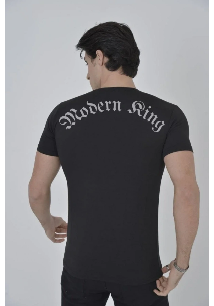 Erkek Göğüs File Aksesuarlı T-shirt - Siyah
