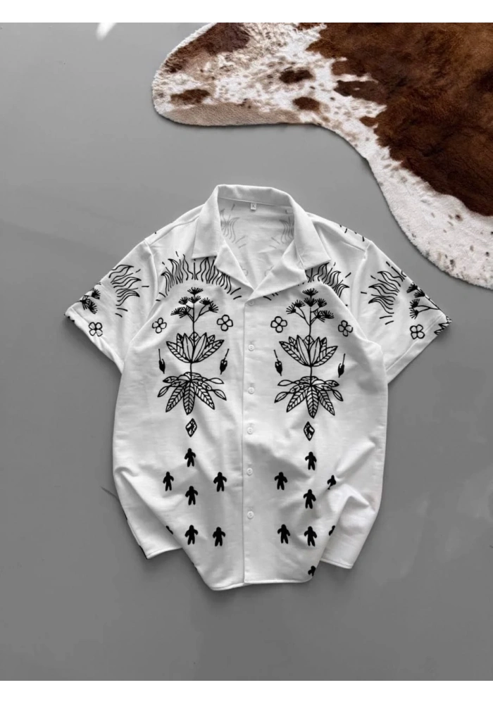 Erkek İki İplik Baskılı Gömlek - Beyaz