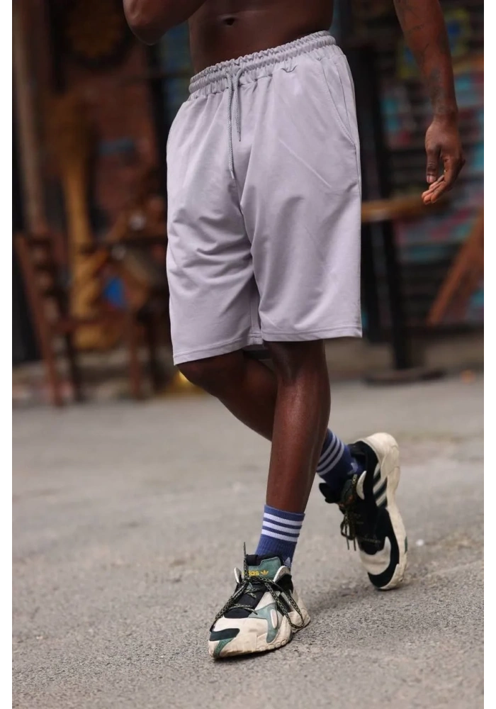 Erkek İki İplik Cepli Şort - Gri