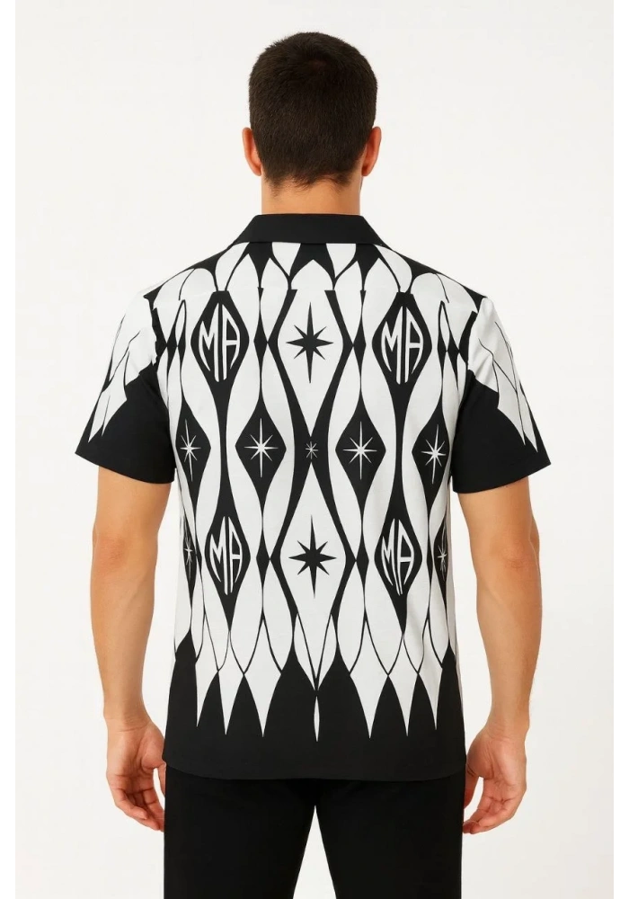 Erkek İki İplik Kumaş Dijital Baskılı Gömlek - Siyah