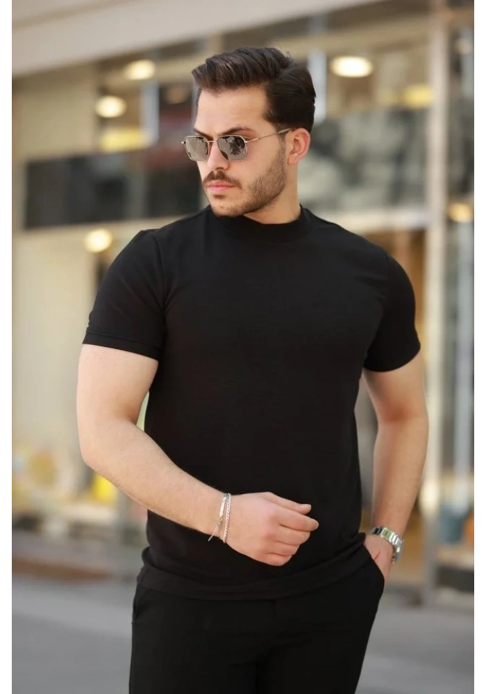 Erkek Ince çizgi Dokulu Kısa Kollu T-shirt
