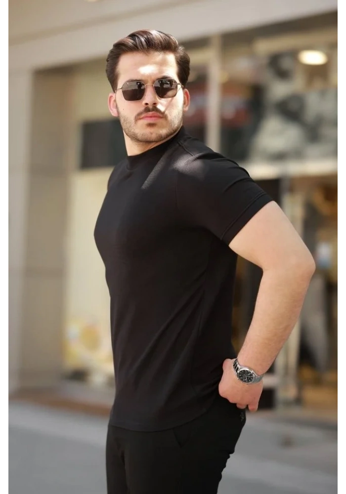 Erkek Ince çizgi Dokulu Kısa Kollu T-shirt