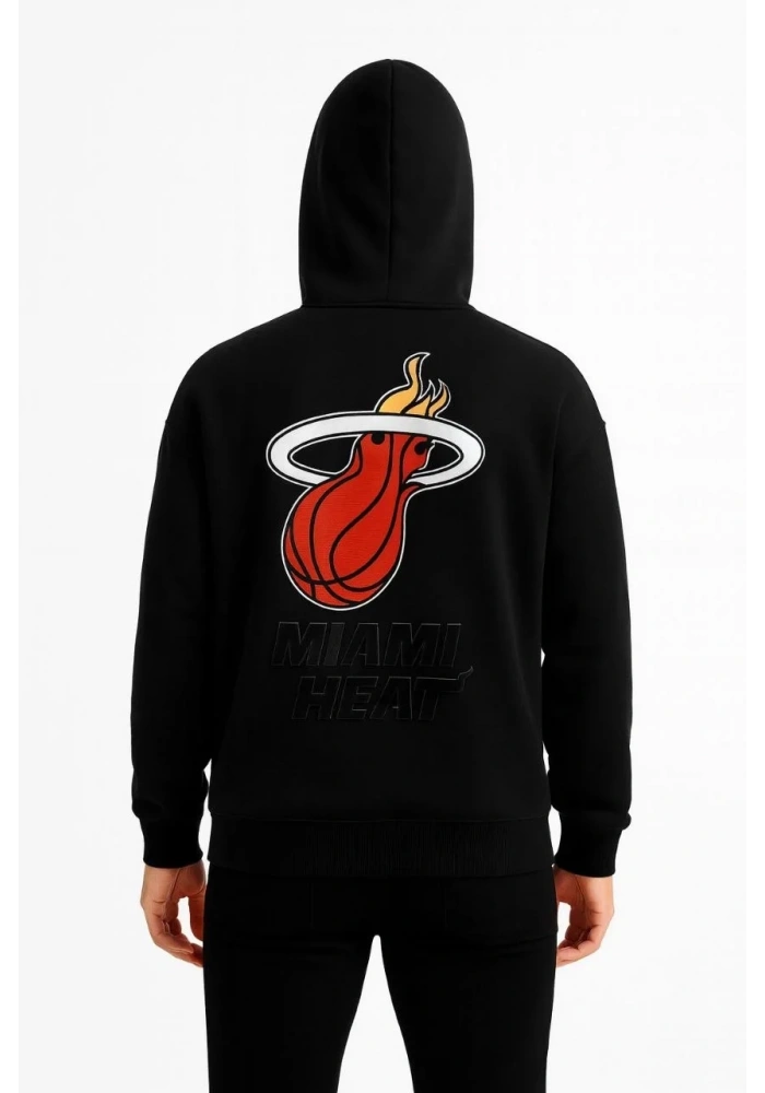 Erkek Kapüşonlu Kanguru Cepli Sweatshirt 3 İplik Pamuklu Baskılı Hoodie - Siyah