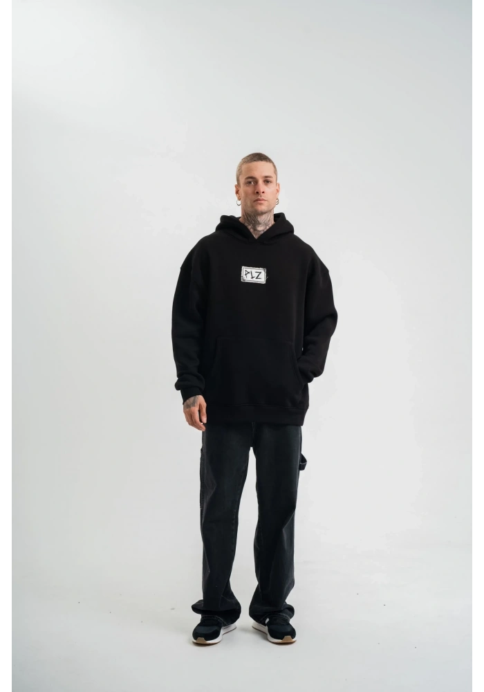 ERKEK 3 İplik Pamuklu Kapüşonlu Patchli Nakışlı Hoodie SweatShirt - Siyah