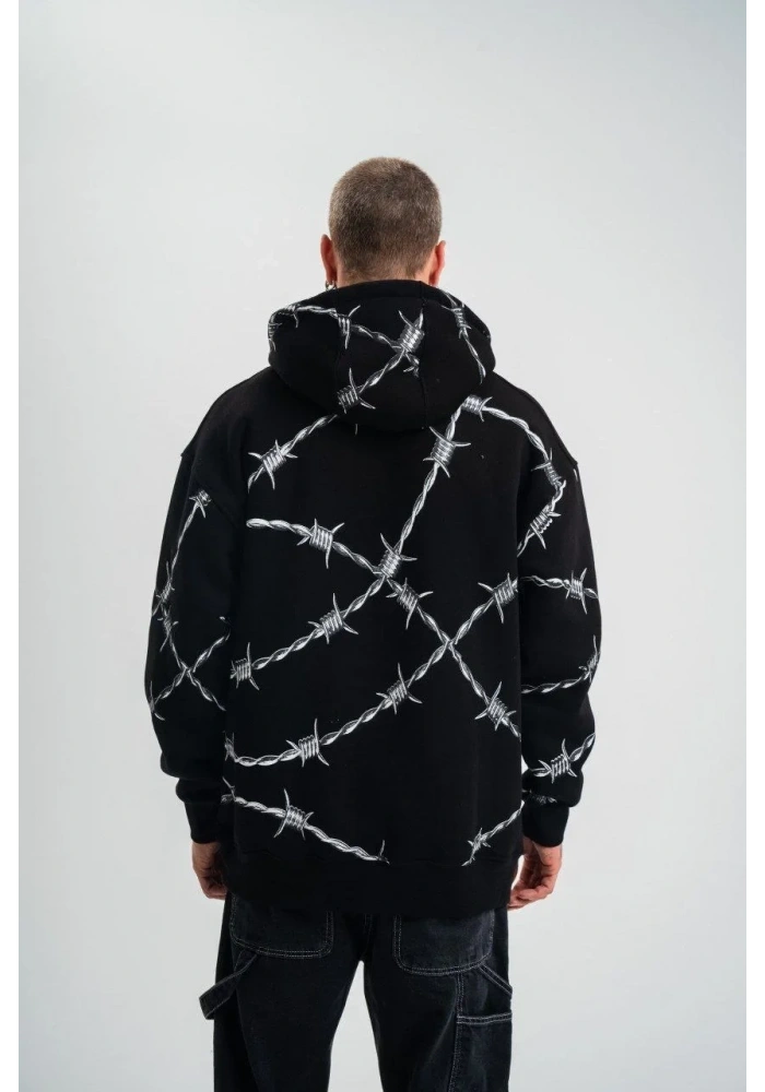 ERKEK Kapüşonlu Varak ve Pano Baskılı Hoodie  SweatShirt- Siyah