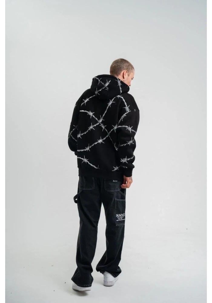 ERKEK Kapüşonlu Varak ve Pano Baskılı Hoodie  SweatShirt- Siyah