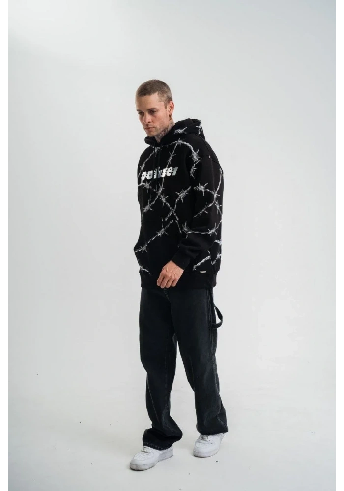 ERKEK Kapüşonlu Varak ve Pano Baskılı Hoodie  SweatShirt- Siyah